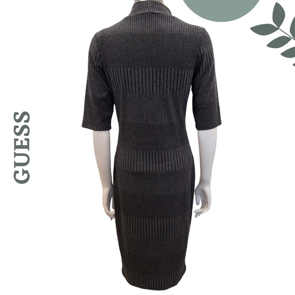 GUESS Charcoal Ribbed Knit Midi Sweater Dress Short Sleeve - Size Large - Picture 4 of 7